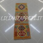 passatoia fondoletto kilim afghano in lana da corridoio multicolore 153x52 cm