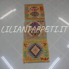passatoia fondoletto kilim afghano in lana da corridoio multicolore 153x52 cm