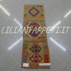 passatoia fondoletto kilim afghano in lana da corridoio multicolore 153x52 cm