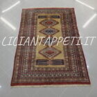 tappeto pakistano kashmir lana su cotone usato 183X124 cm color crema, giallo paglierino