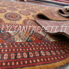 tappeto orientale bukhara russo salor da salotto 335x202 cm fondo color cammello e gul rossi