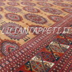tappeto orientale bukhara russo salor da salotto 335x202 cm fondo color cammello e gul rossi