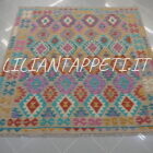 kilim afghano quadrato da salotto multicolore tutto lana 201x197 cm