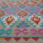 kilim afghano quadrato da salotto multicolore tutto lana 201x197 cm
