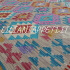 kilim afghano quadrato da salotto multicolore tutto lana 201x197 cm