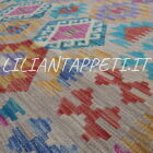 kilim afghano quadrato da salotto multicolore tutto lana 201x197 cm