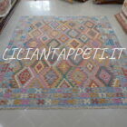 Kilim Afghano grande da salotto multicolore in lana 298x257 cm