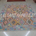 Kilim Afghano grande da salotto multicolore in lana 298x257 cm