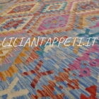 Kilim Afghano grande da salotto multicolore in lana 298x257 cm