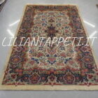 Tappeto persiano Kirman vecchio anni 50 in lana su cotone 284x183 cm fondo avorio con i fiori multicolori