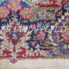Tappeto persiano Kirman vecchio anni 50 in lana su cotone 284x183 cm fondo avorio con i fiori multicolori