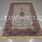 Tappeto persiano Kirman vecchio anni 50 in lana su cotone 284x183 cm fondo avorio con i fiori multicolori