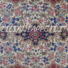 Tappeto persiano Kirman vecchio anni 50 in lana su cotone 284x183 cm fondo avorio con i fiori multicolori