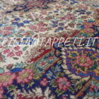 Tappeto persiano Kirman vecchio anni 50 in lana su cotone 284x183 cm fondo avorio con i fiori multicolori
