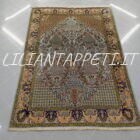 tappeto persiano kum da salotto fondo color azzurro 206x144 cm lana su cotone