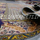 tappeto persiano kum da salotto fondo color azzurro 206x144 cm lana su cotone