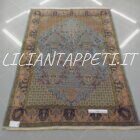 tappeto persiano kum da salotto fondo color azzurro 206x144 cm lana su cotone