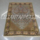 tappeto persiano kum da salotto fondo color azzurro 206x144 cm lana su cotone