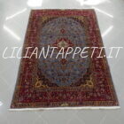 tappeto persiano keshan firmato shadsar classico fondo azzurro da salotto 217x143 cm in lana su cotone