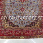tappeto persiano keshan firmato shadsar classico fondo azzurro da salotto 217x143 cm in lana su cotone