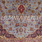 tappeto persiano keshan firmato shadsar classico fondo azzurro da salotto 217x143 cm in lana su cotone