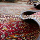 tappeto persiano keshan firmato shadsar classico fondo azzurro da salotto 217x143 cm in lana su cotone