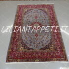 tappeto persiano keshan firmato shadsar classico fondo azzurro da salotto 217x143 cm in lana su cotone