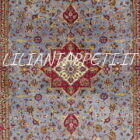 tappeto persiano keshan firmato shadsar classico fondo azzurro da salotto 217x143 cm in lana su cotone