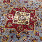 tappeto persiano keshan firmato shadsar classico fondo azzurro da salotto 217x143 cm in lana su cotone