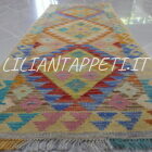 passatoia fondoletto kilim afghano da corridoio multicolore 156x60 cm in lana