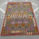 kilim afghano da salotto multicolore in lana 200x150 cm