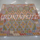 kilim afghano quadrato da salotto multicolore tutto lana 200x210 cm