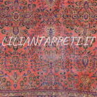 Antico tappeto Saruk Americano persiano rosa salmone vintage con disegno floreale a tutto campo, primo Novecento, 236x225 cm