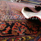 Antico tappeto Saruk Americano persiano rosa salmone vintage con disegno floreale a tutto campo, primo Novecento, 236x225 cm
