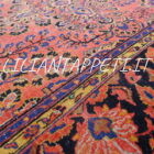 Antico tappeto Saruk Americano persiano rosa salmone vintage con disegno floreale a tutto campo, primo Novecento, 236x225 cm
