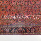 Antico tappeto Saruk Americano persiano rosa salmone vintage con disegno floreale a tutto campo, primo Novecento, 236x225 cm