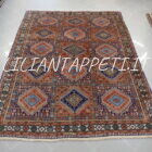 tappeto persiano yalameh firmato geometrico in lana su lana da salotto 267x204 cm