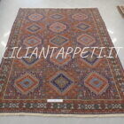 tappeto persiano yalameh firmato geometrico in lana su lana da salotto 267x204 cm