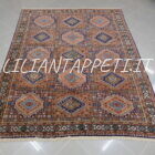 tappeto persiano yalameh firmato geometrico in lana su lana da salotto 267x204 cm