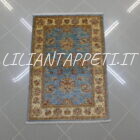 piccolo tappeto scendiletto ziegler fondo azzurro lana su cotone 118x81 cm
