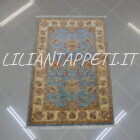 piccolo tappeto scendiletto ziegler fondo azzurro lana su cotone 118x81 cm